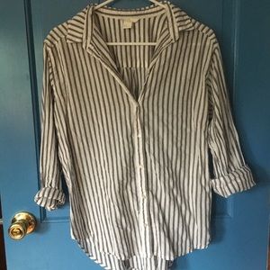 Grey and White Striped Button Down